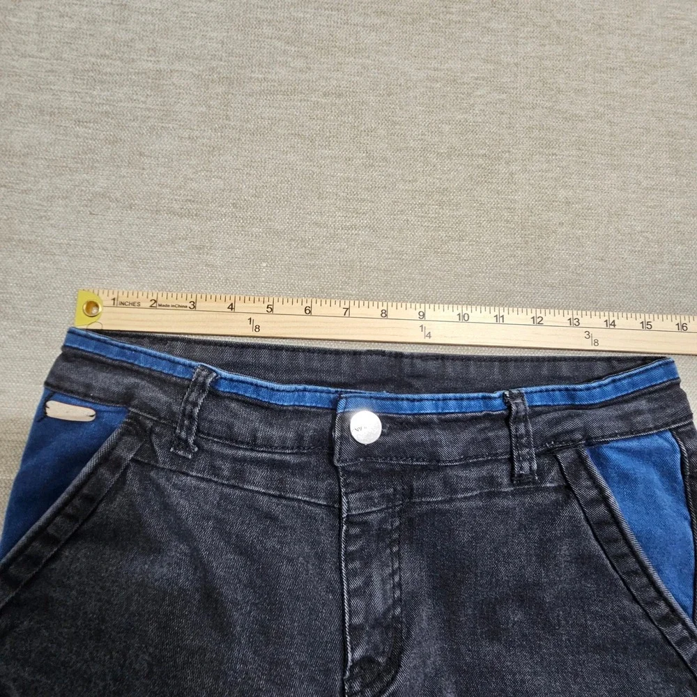 Chaokuzhe Straight Leg Jeans 32 Black Blue Contrast Two Tone Streetwear